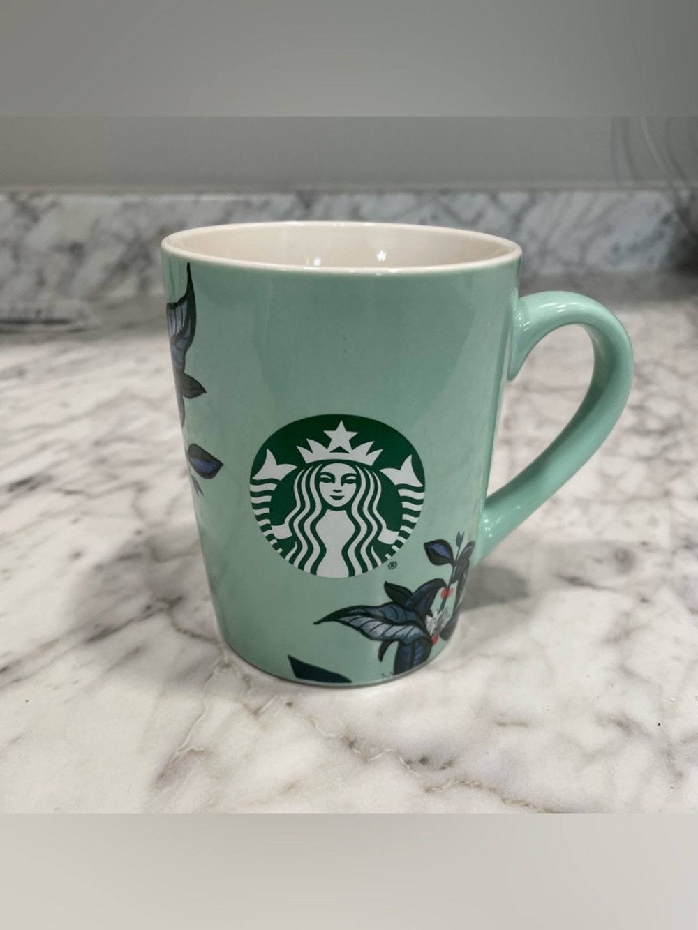 Starbucks Mint Green Floral Ceramic 10oz Coffee Mug Cup 2021 Cozy Whimsical